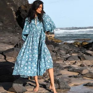 Bohemian Vacation Women Casual Loose Print Midi Dress