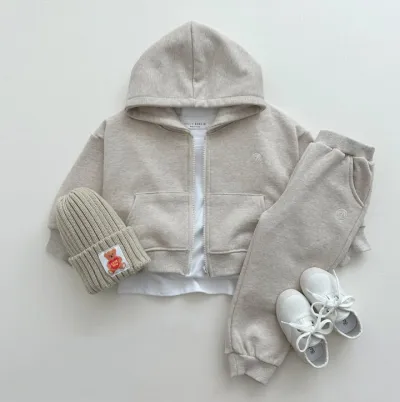 Kids Boys Girls Fashion Casual Zip-Up Hoodie and Pants Two-Piece Set Cotton