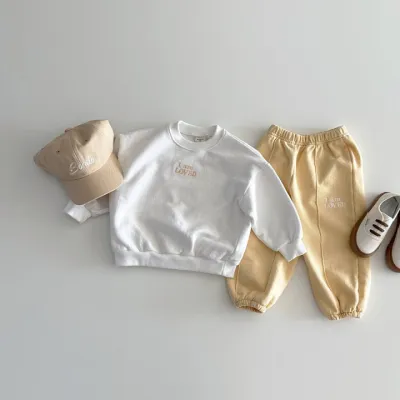 Kids Boys And Girls Cotton Long-Sleeve Sweatshirt Pants Two-Piece Set