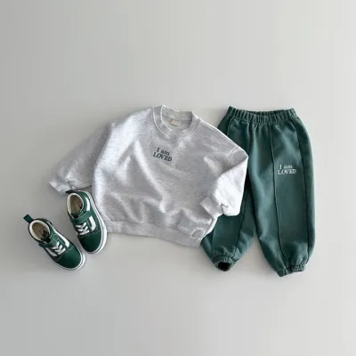 Kids Boys And Girls Cotton Long-Sleeve Sweatshirt Pants Two-Piece Set