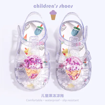 Kids Girls Fashion Cute Fruit Crystal Hollow Non-Slip Princess Style PVC Sandals