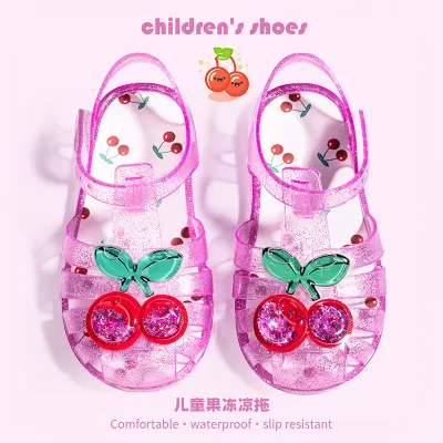 Kids Girls Fashion Cute Fruit Crystal Hollow Non-Slip Princess Style PVC Sandals