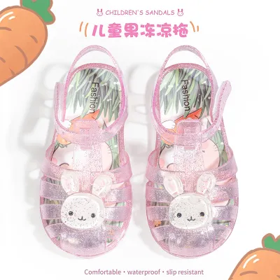 Kids Girls Fashion Cute Bunny Crystal Hollow Non-Slip Sandals