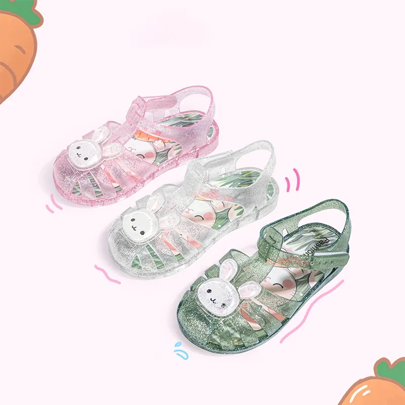 Kids Girls Fashion Cute Bunny Crystal Hollow Non-Slip Sandals