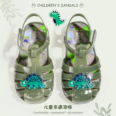 Kids Boys Fashion Cartoon Crystal Dinosaur Hollow Non-Slip PVC Sandals