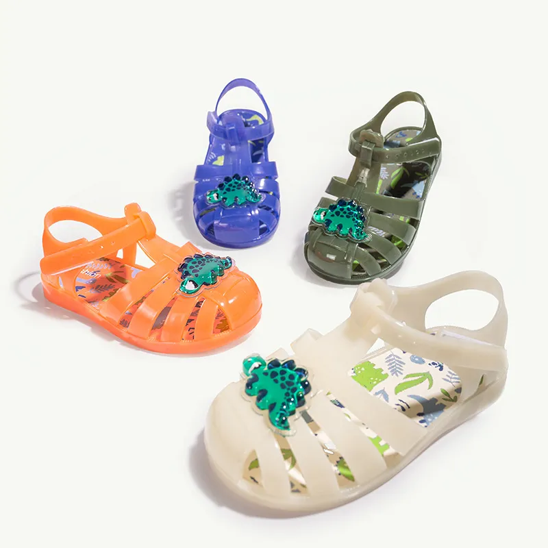 Kids Boys Fashion Cartoon Crystal Dinosaur Hollow Non-Slip PVC Sandals