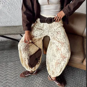 Bohemian Women Fashion Lace Perspective Loose Pants