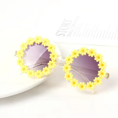 Kids Girls Fashion Cute Small Flower Beach Sunglasses Round Frame PC