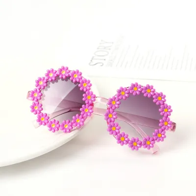 Kids Girls Fashion Cute Small Flower Beach Sunglasses Round Frame PC