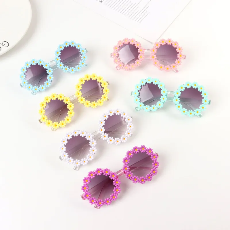 Kids Girls Fashion Cute Small Flower Beach Sunglasses Round Frame PC