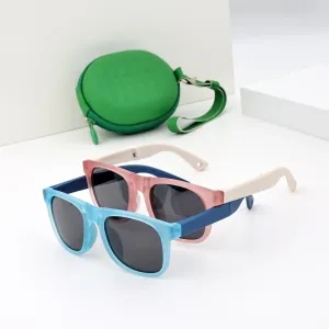 Kids Fashion Folding Silicone Frosted Colorblock Square Frame Sunglasses TAC Lens TR90
