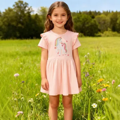 Kids Girls Fashion Casual Summer Pony Short-Sleeve Loose Dress