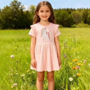 Kids Girls Fashion Casual Summer Pony Short-Sleeve Loose Cotton Dress