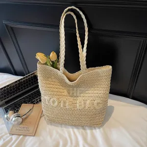 Women Fashion Casual Mori Woven Large Capacity Shoulder Bag with Zipper Closure
