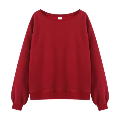 Women Autumn And Winter Solid Color Simple Off-Shoulder Sweatshirt
