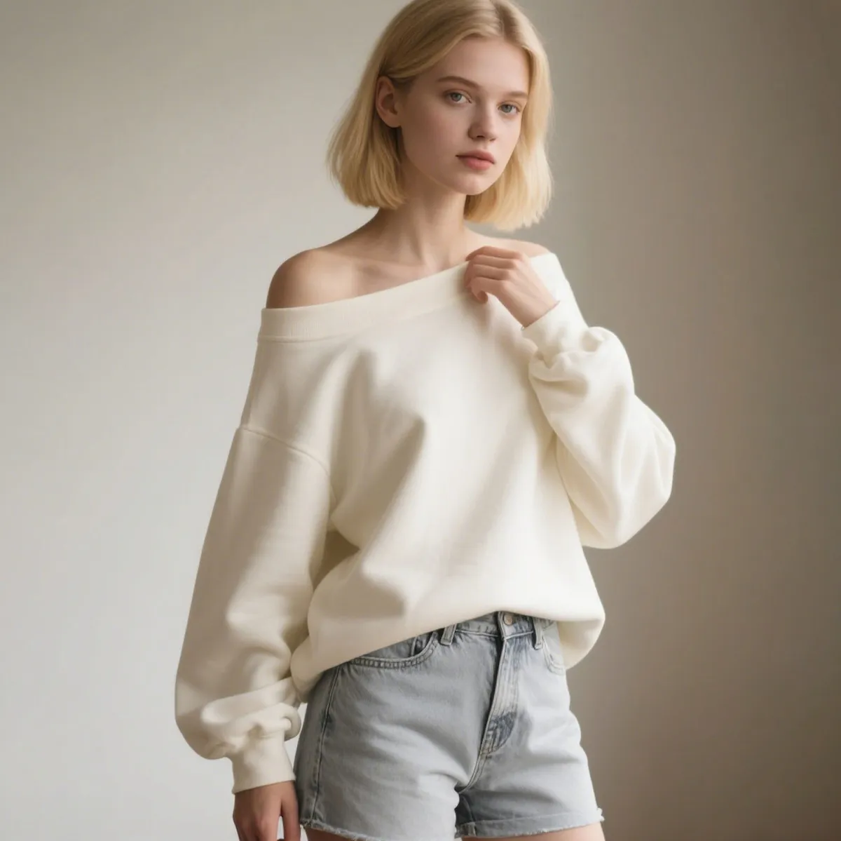 Women Autumn And Winter Solid Color Simple Off-Shoulder Sweatshirt
