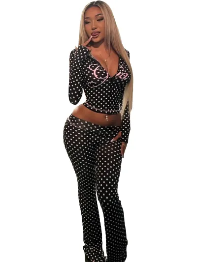Women Fashion Printed Long Sleeve Hoodies Pants Two-Piece Set