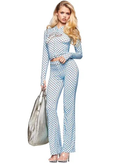 Women Fashion Printed Long Sleeve Hoodies Pants Two-Piece Set