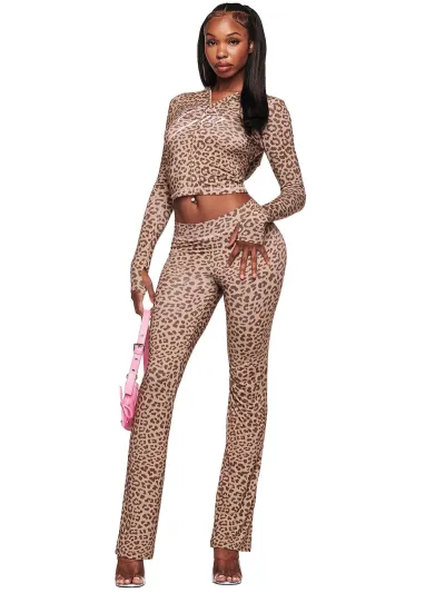 Women Fashion Printed Long Sleeve Hoodies Pants Two-Piece Set