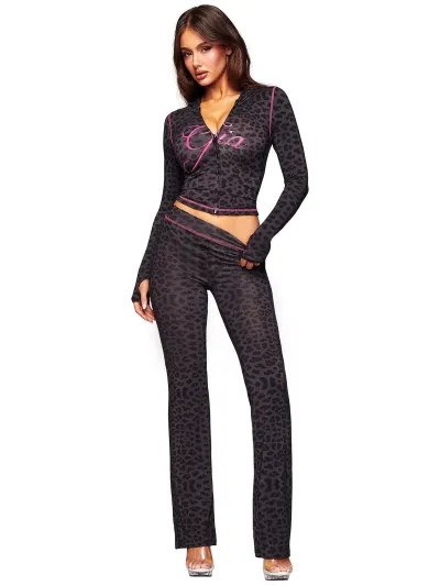 Women Fashion Printed Long Sleeve Hoodies Pants Two-Piece Set