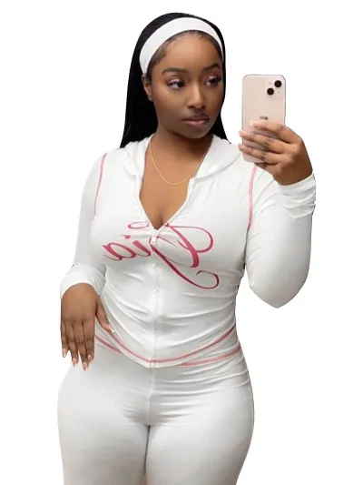 Women Fashion Printed Long Sleeve Hoodies Pants Two-Piece Set