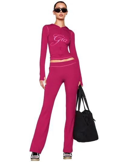 Women Fashion Printed Long Sleeve Hoodies Pants Two-Piece Set
