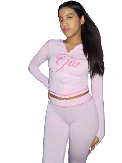 Women Fashion Printed Long Sleeve Hoodies Pants Two-Piece Set