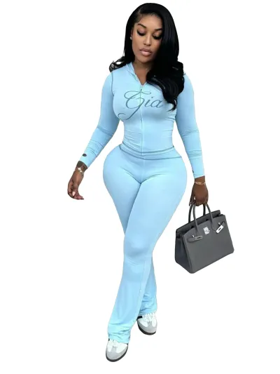 Women Fashion Printed Long Sleeve Hoodies Pants Two-Piece Set