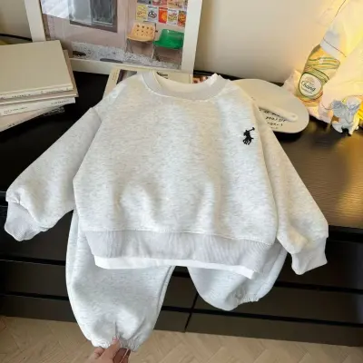 Kids Boys And Girls Autumn Solid Color Sweatshirt Pants Two-Piece Set Exercise Long Sleeve Polyester Unisex