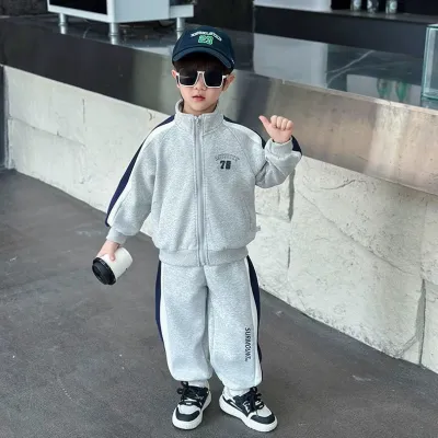 Kids Boys' Spring Autumn Cotton Letter Zip-Up Hoodie Jacket Pants Two-Piece Set