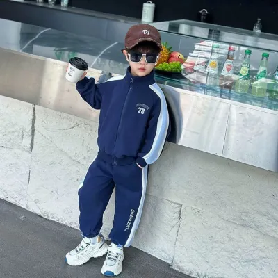Kids Boys' Spring Autumn Cotton Letter Zip-Up Hoodie Jacket Pants Two-Piece Set