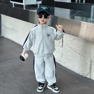 Kids Boys' Spring Autumn Cotton Letter Zip-Up Hoodie Jacket Pants Two-Piece Set