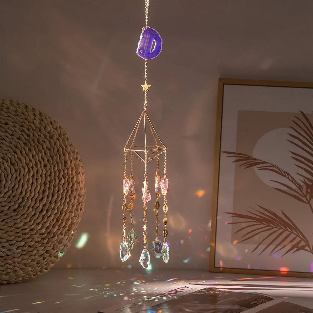 Modern Minimalist Tree of Life Agate Crystal Handmade Iron Pendant Home Decoration