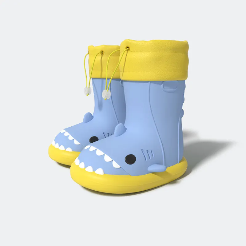 Kids Boys Girls Fashion Cartoon Shark Non-Slip Ankle Rain Boots PVC