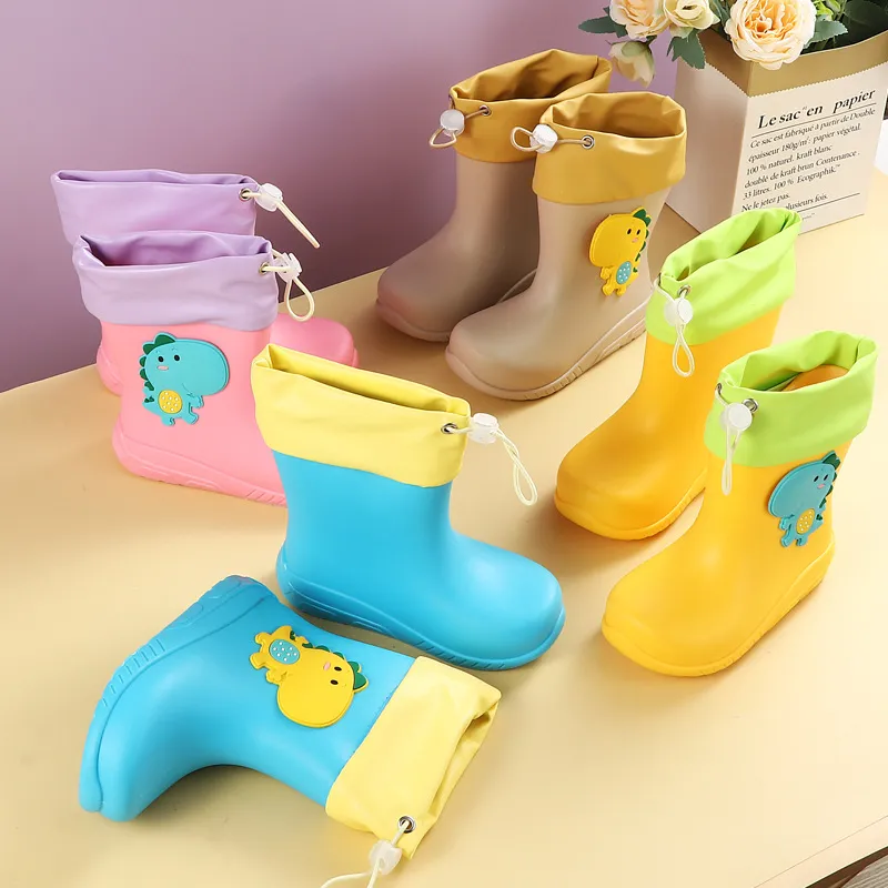 Kids Boys And Girls Fashion Cartoon Dinosaur Non-Slip PVC Rain Boots Ankle Length
