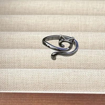 Vintage Women Cat Head Opening Geometric Line Adjustable Ring