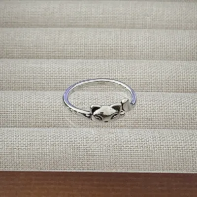 Vintage Women Cat Head Opening Geometric Line Adjustable Ring