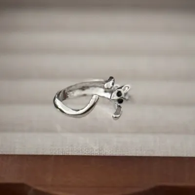 Vintage Women Cat Head Opening Geometric Line Adjustable Ring