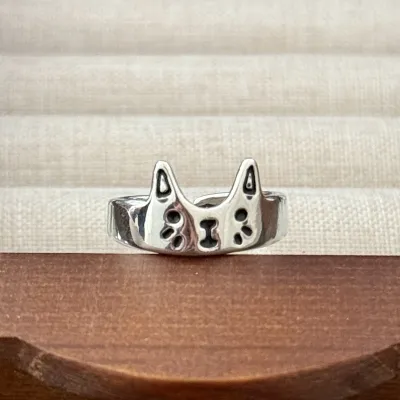 Vintage Women Cat Head Opening Geometric Line Adjustable Ring