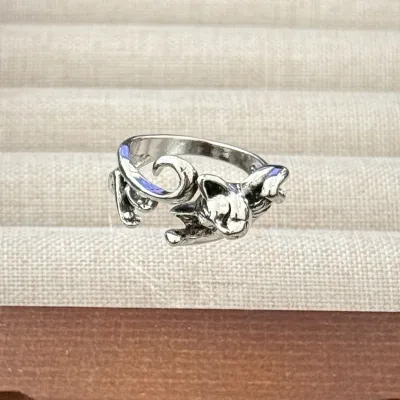 Vintage Women Cat Head Opening Geometric Line Adjustable Ring
