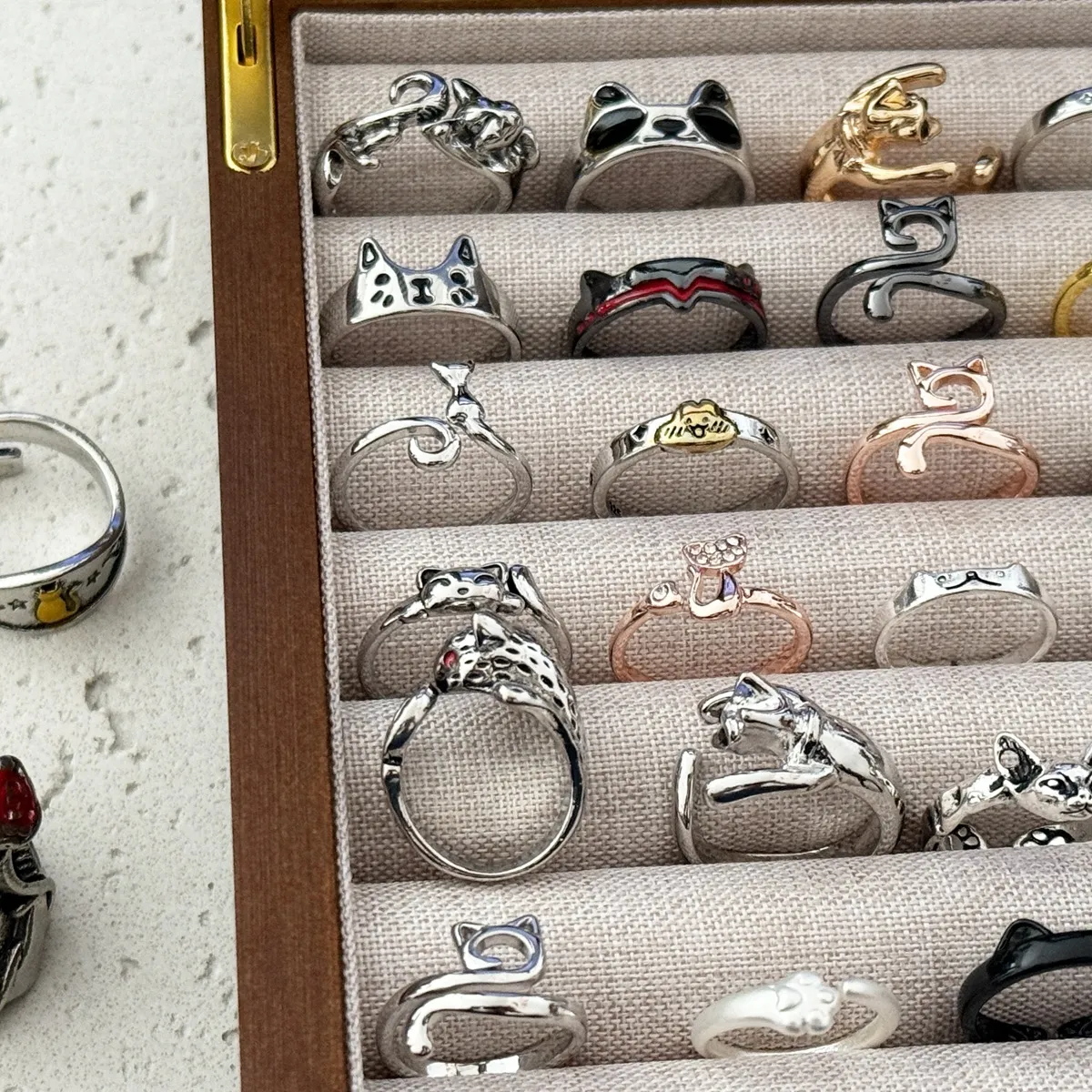 Vintage Women Cat Head Opening Geometric Line Adjustable Ring