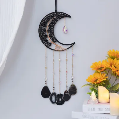 Modern Minimalist Tree of Life Handmade Agate Crystal Iron Pendant