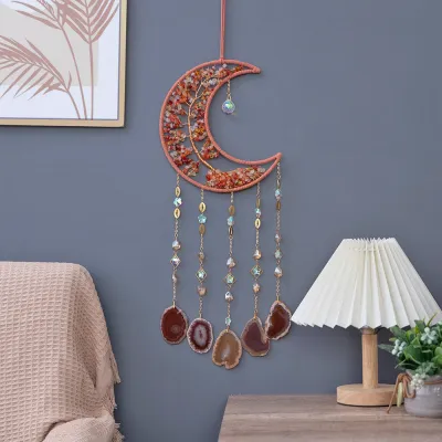 Modern Minimalist Tree of Life Handmade Agate Crystal Iron Pendant