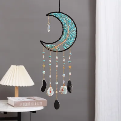 Modern Minimalist Tree of Life Handmade Agate Crystal Iron Pendant