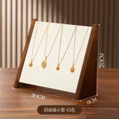 Wooden Vertical Walnut Double-Layer Necklace Display Rack for Jewelry