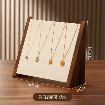 Wooden Vertical Walnut Double-Layer Necklace Display Rack for Jewelry