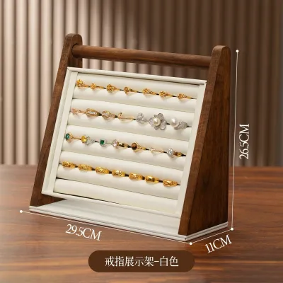 Wooden Vertical Walnut Double-Layer Necklace Display Rack for Jewelry