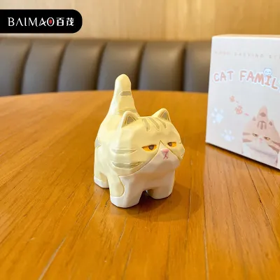 Creative Wood Carving Style Standing Cat Home Desktop Decorations