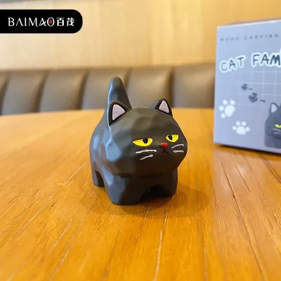 Creative Wood Carving Style Standing Cat Home Desktop Decorations