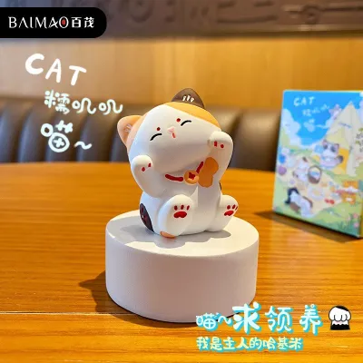 Creative Wood Carving Style Standing Cat Home Desktop Decorations